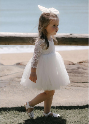 Ivory Lace Tulle Scoop Back Flower Girl Dress
